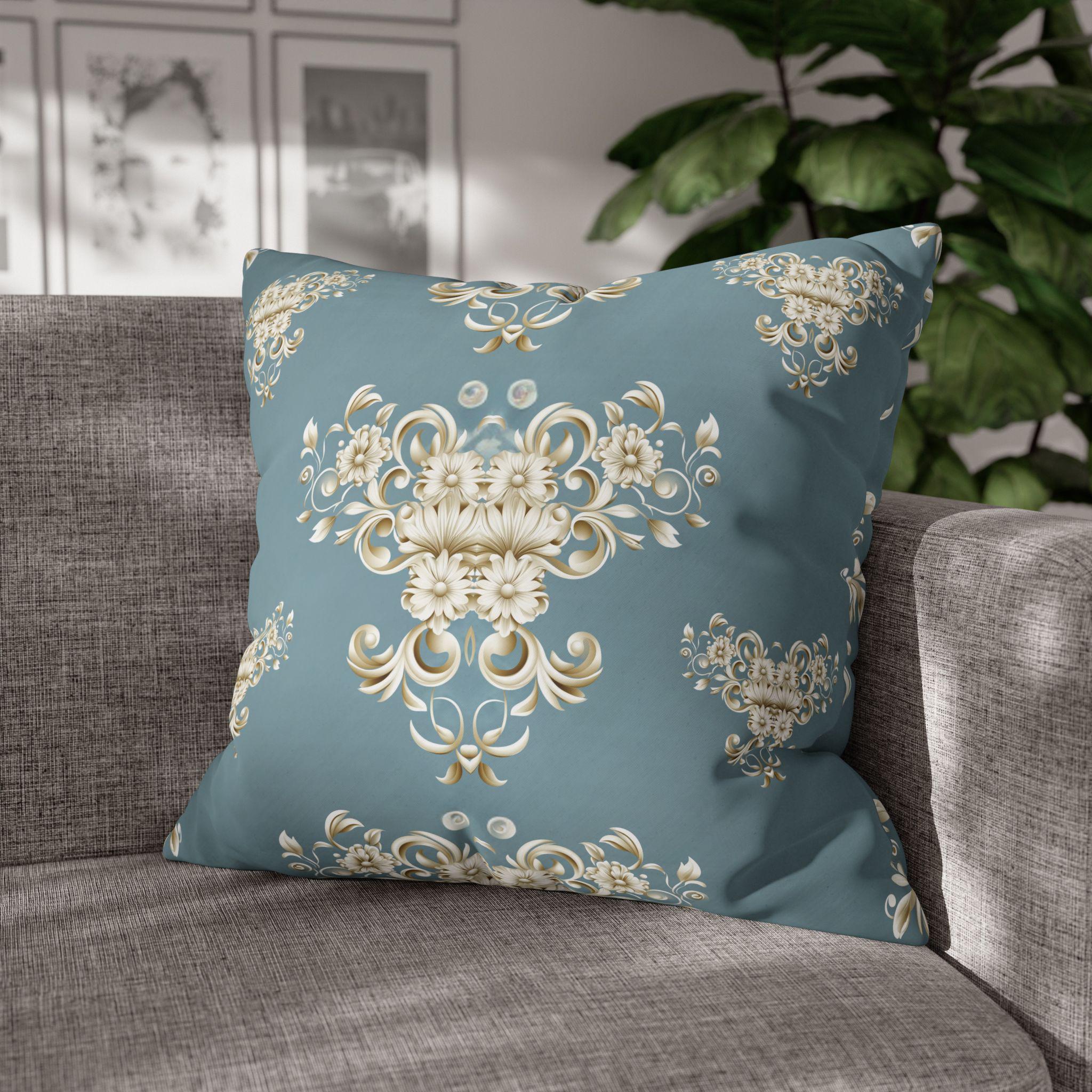 Damask Pillow Cover: Soft Gold Floral, Muted Blue-Gray, Regal Home Decor