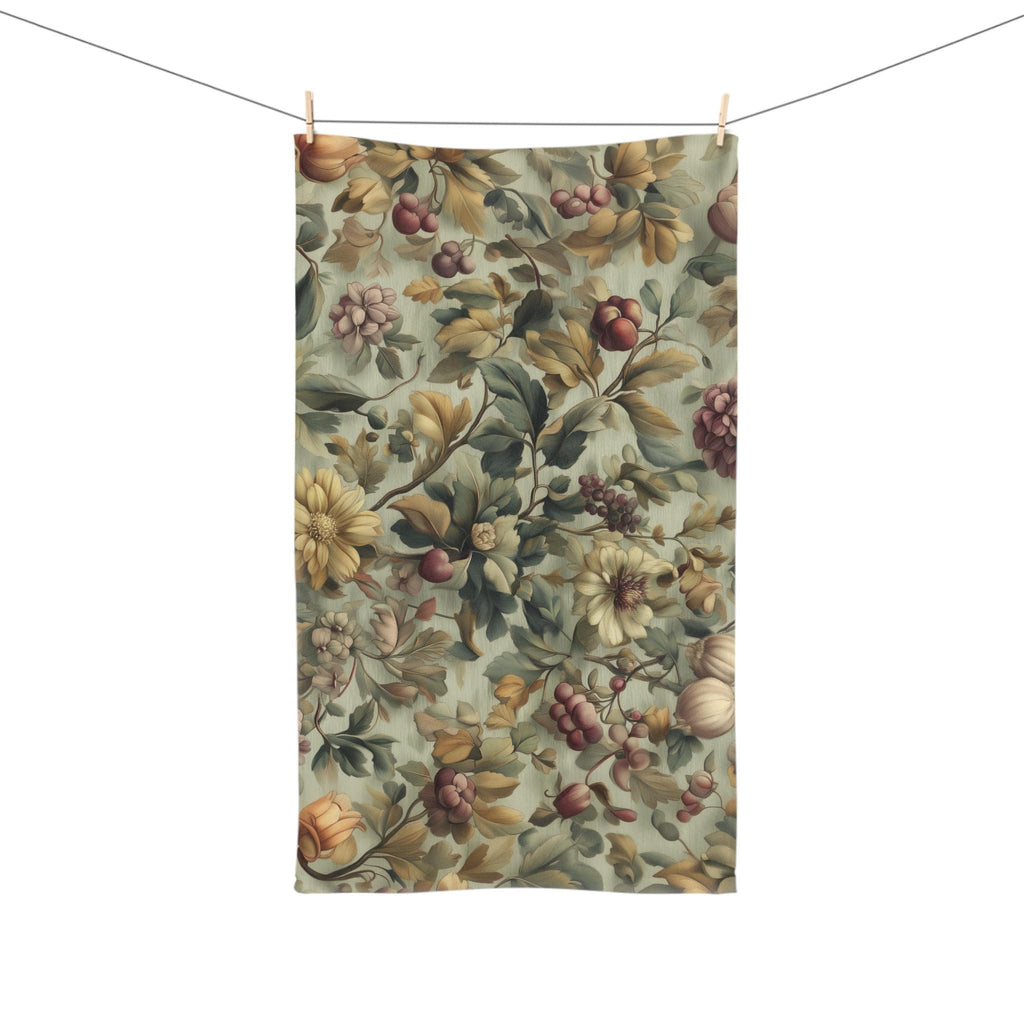 William Morris Inspired Fall Botanical Hand Towel: Sage Mint, Wine, Wheat