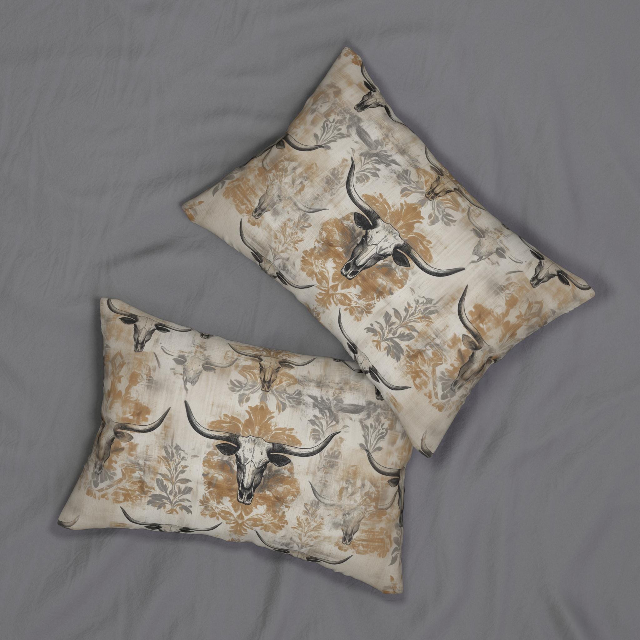 Distressed Longhorn Skull Lumbar Pillow: Western Ranch Decor Rustic Southwest Accent