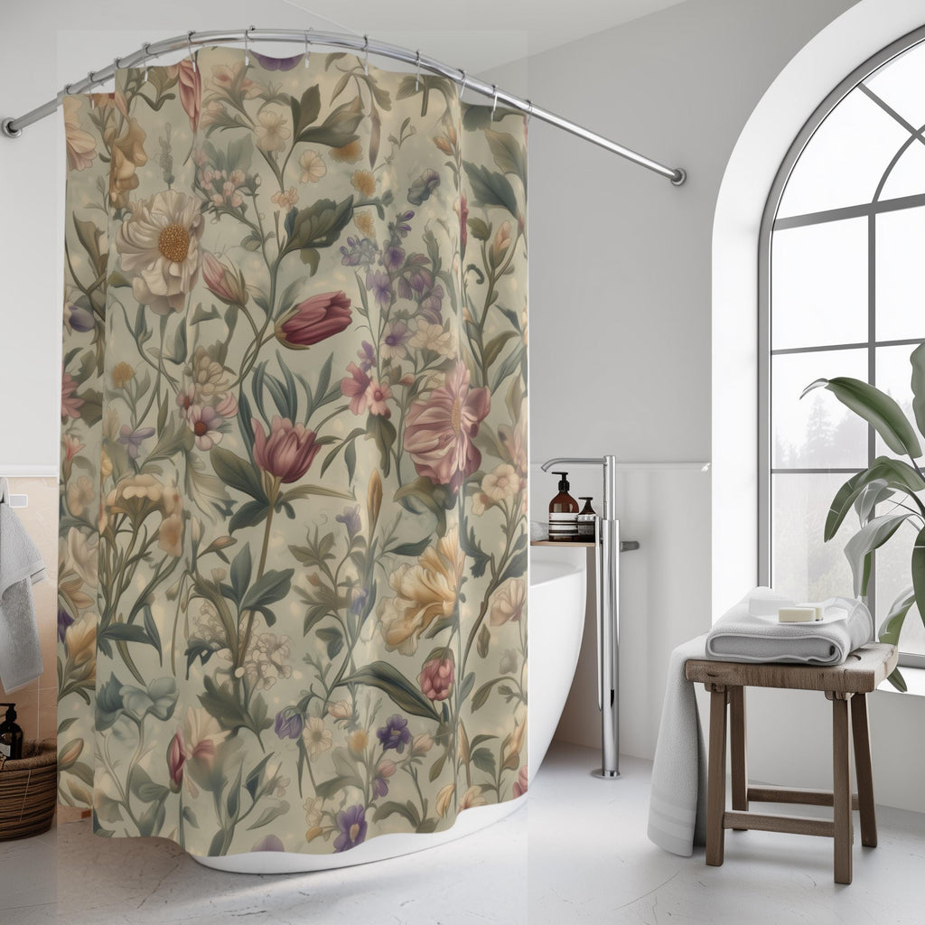 William Morris Botanical Shower Curtain: Vintage-Inspired Floral Tapestry in Soft Earthy Tones