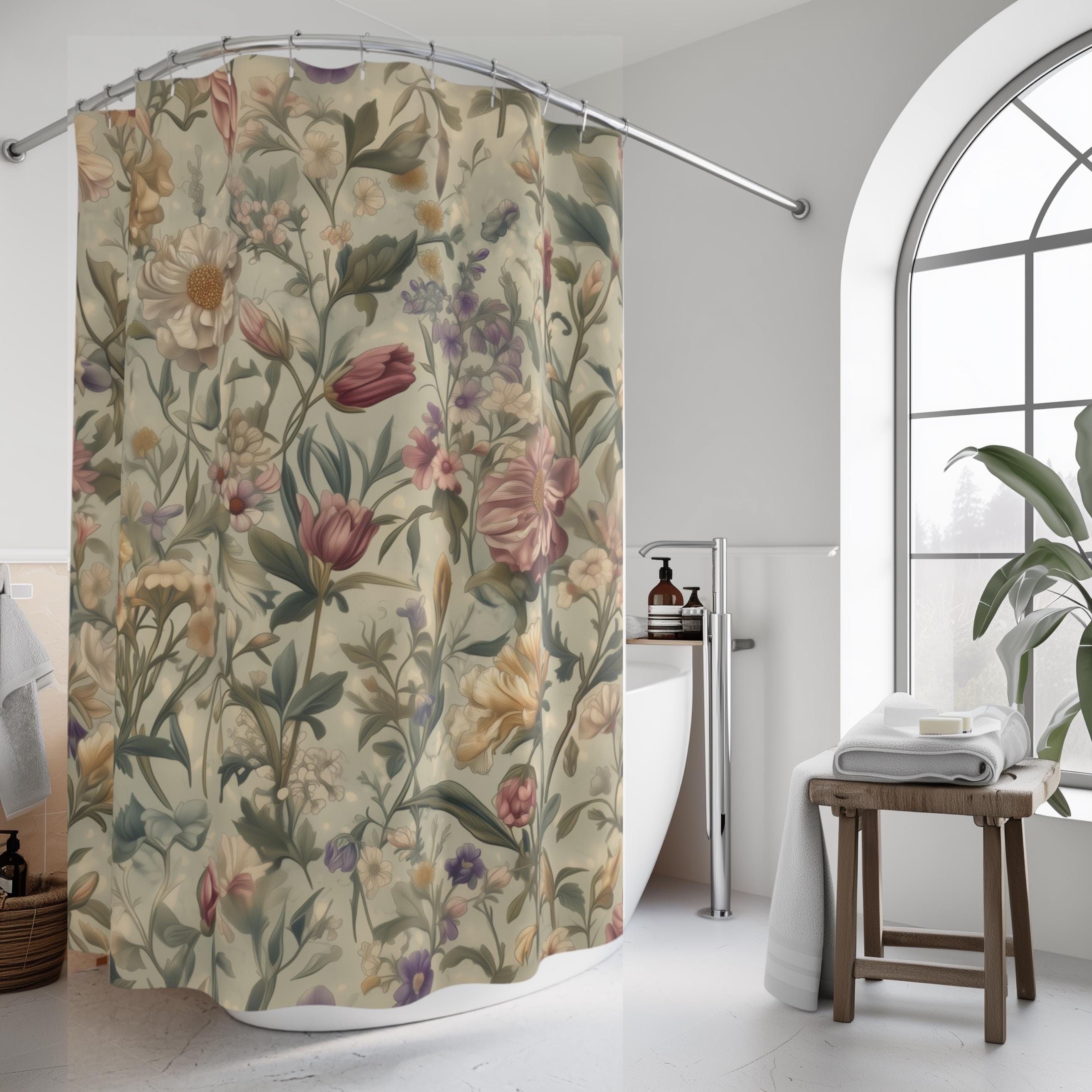 William Morris Botanical Shower Curtain: Vintage-Inspired Floral Tapestry in Soft Earthy Tones