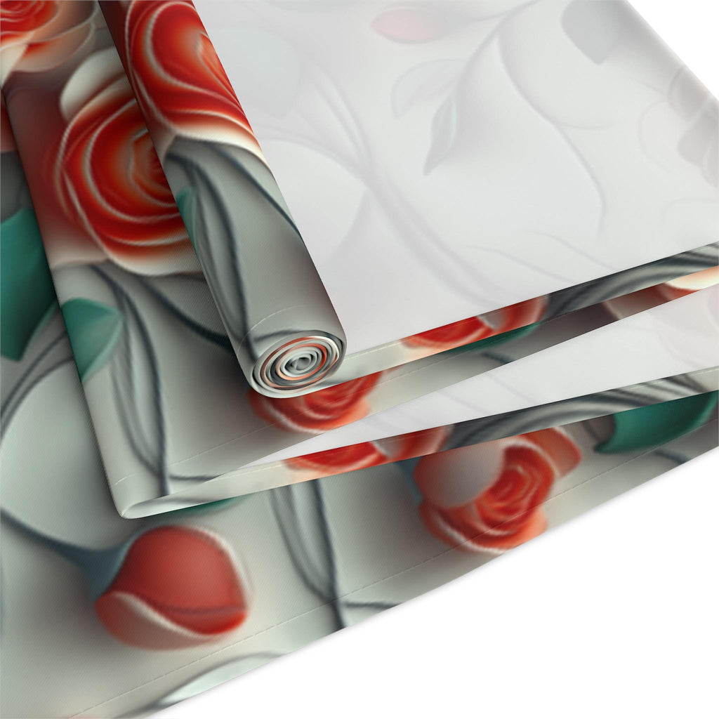 Red Coral Rose Table Runner: Romantic Floral Dining Decor