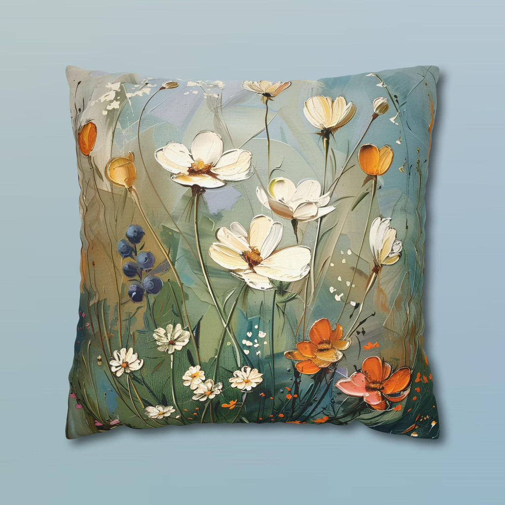 Wildflower Meadow Pillow Cover: Vintage Oil Painting Style