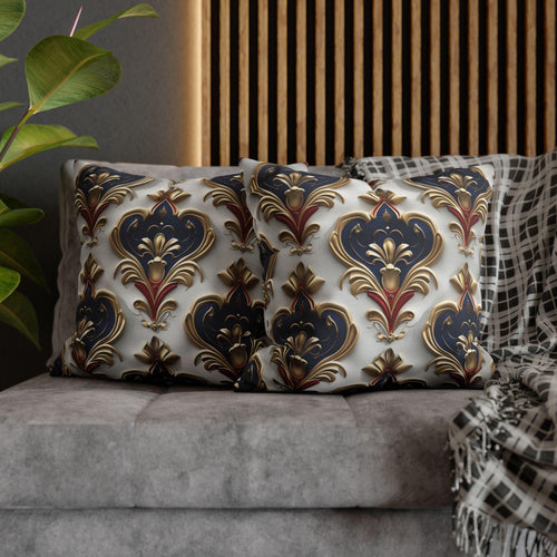 Baroque Pillow Cover: Navy, Gold & Red Fleur-de-Lis Design