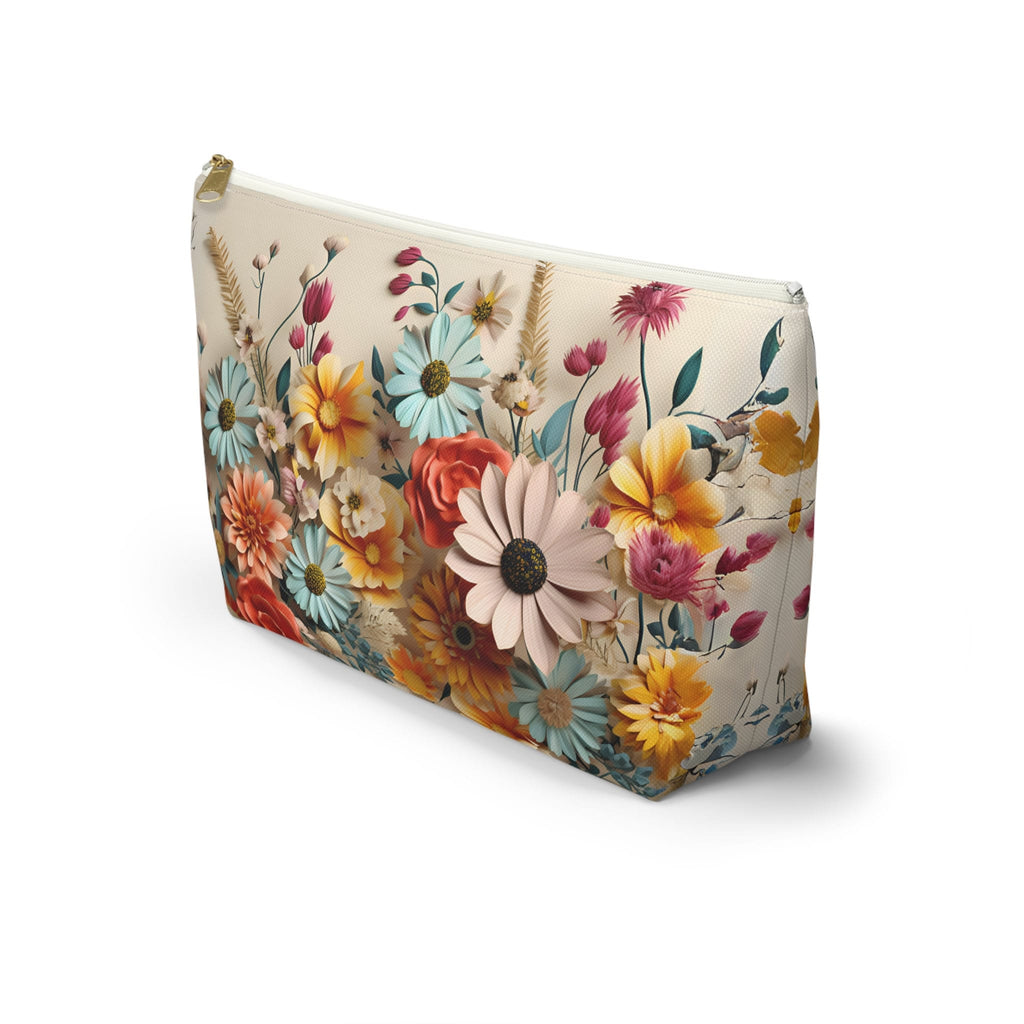 Vibrant Floral Accessory Pouch: Travel Cosmetics Bag, Zippered Makeup Case, Gift for Mom