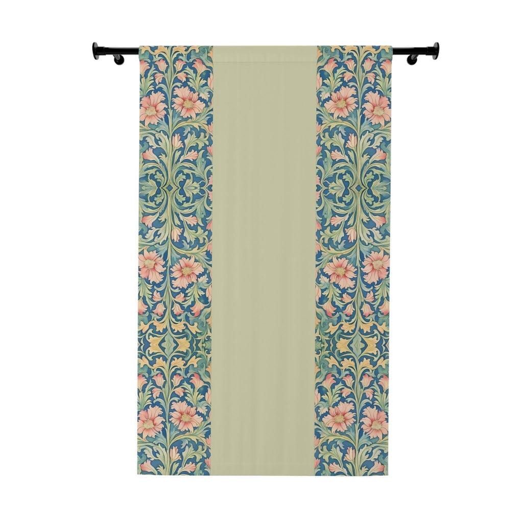 William Morris Pimpernel-Inspired Blackout Panel Curtain: Modern Blue Coral Pink Botanical