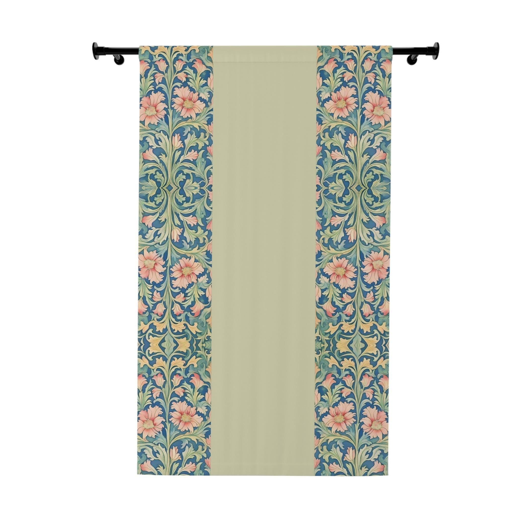 William Morris Pimpernel-Inspired Blackout Panel Curtain: Modern Blue Coral Pink Botanical