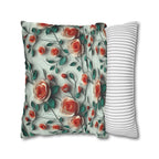 Elegant Floral Rose Square Pillowcase: Romantic Red Coral Design for Home Decor, Wedding Gift