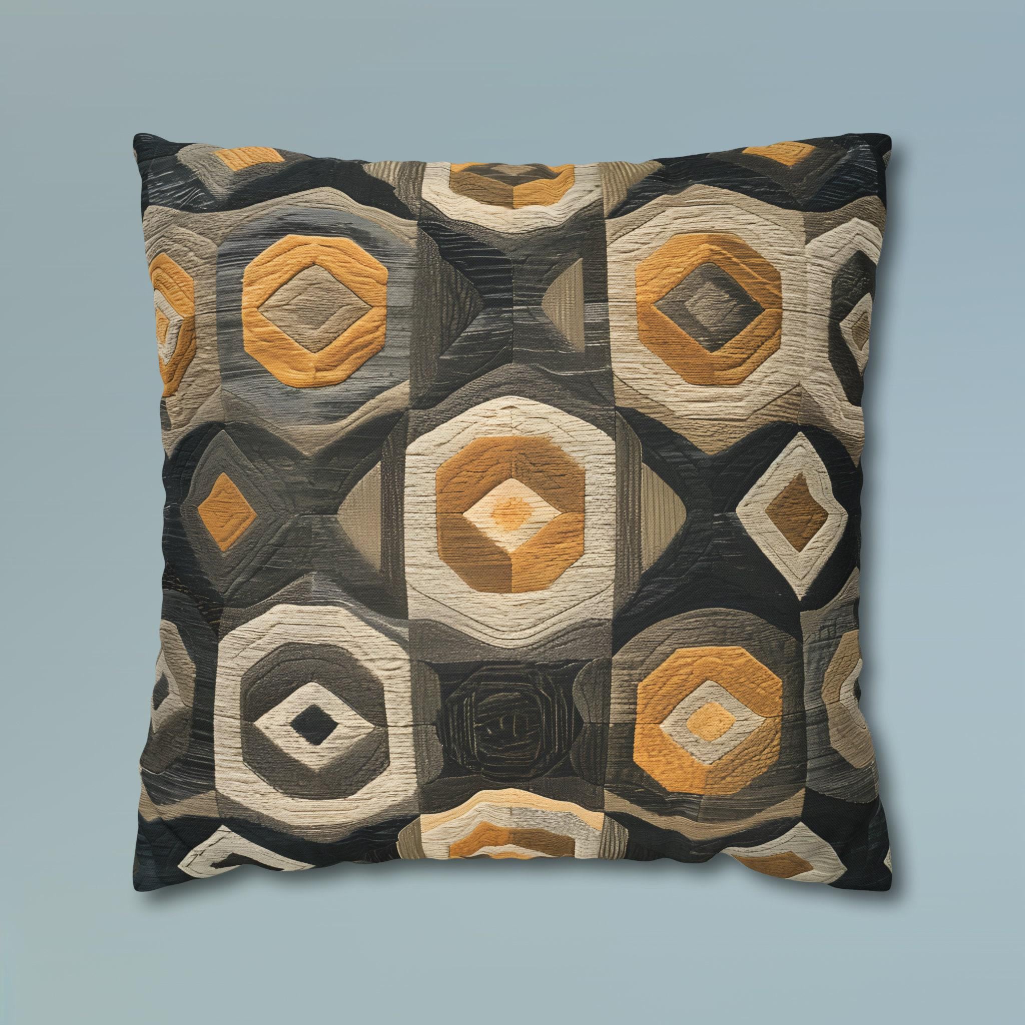 Modern Geometric Pillow Cover: Beige, Gold & Gray Cushion