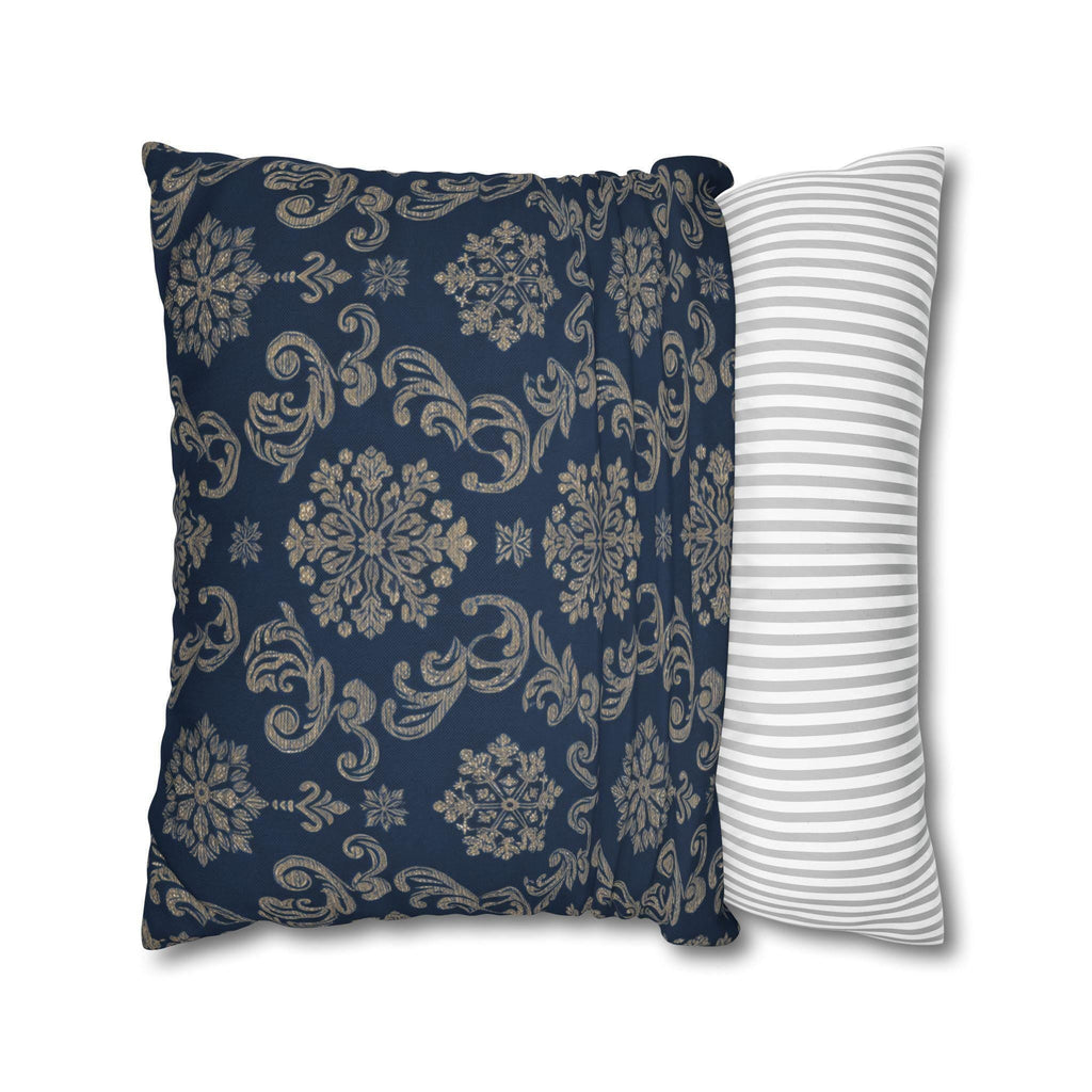 Elegant Silver Snowflake Pillow Cover: Deep Blue Holiday Decor
