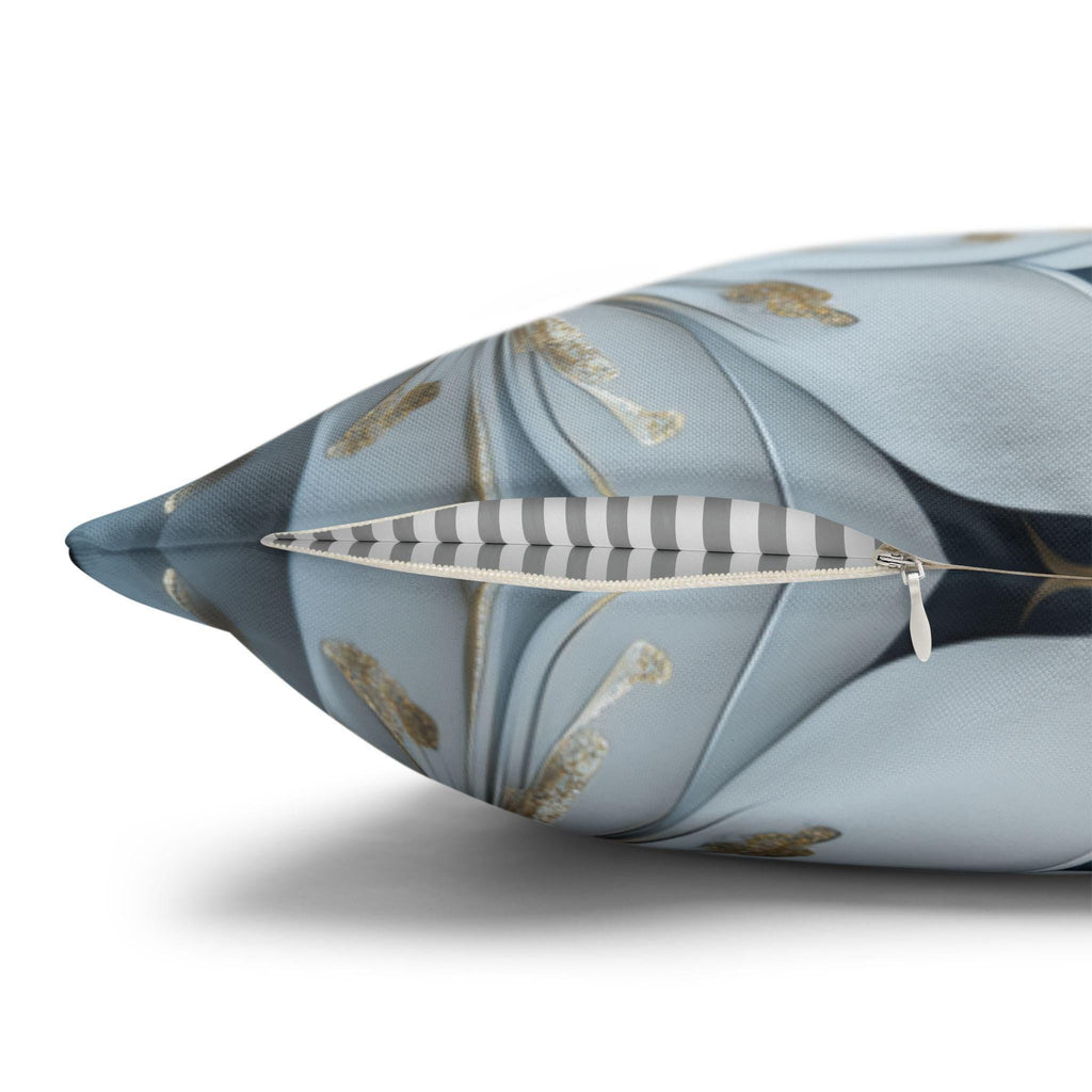 Gold White & Blue Snowflake Square Pillowcase, Elegant Festive Christmas Pillow Cover