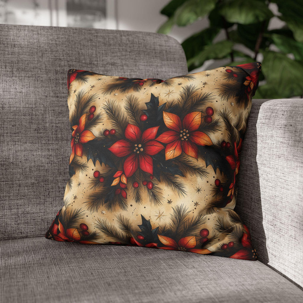 Christmas Poinsettia Pillowcase, Traditional Red and Green  Holiday Festive Home Decor Pillow Cover