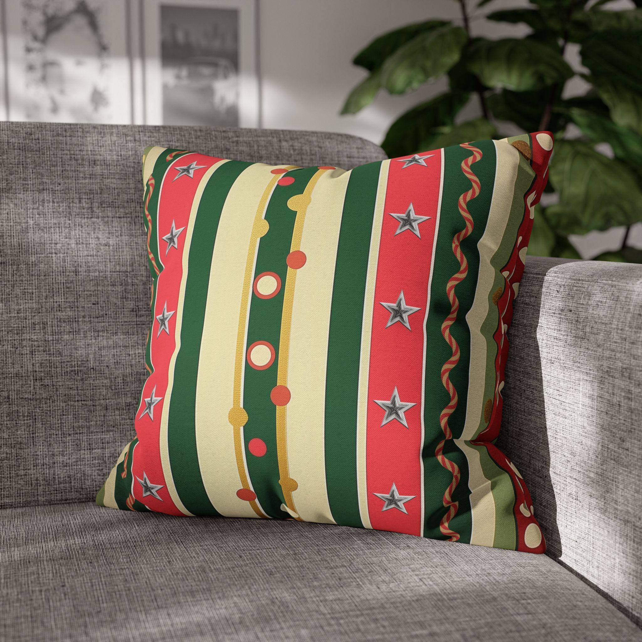 Kitschmas Retro Christmas Pillow Cover: Vintage Style Holiday Stripe & Star Pattern