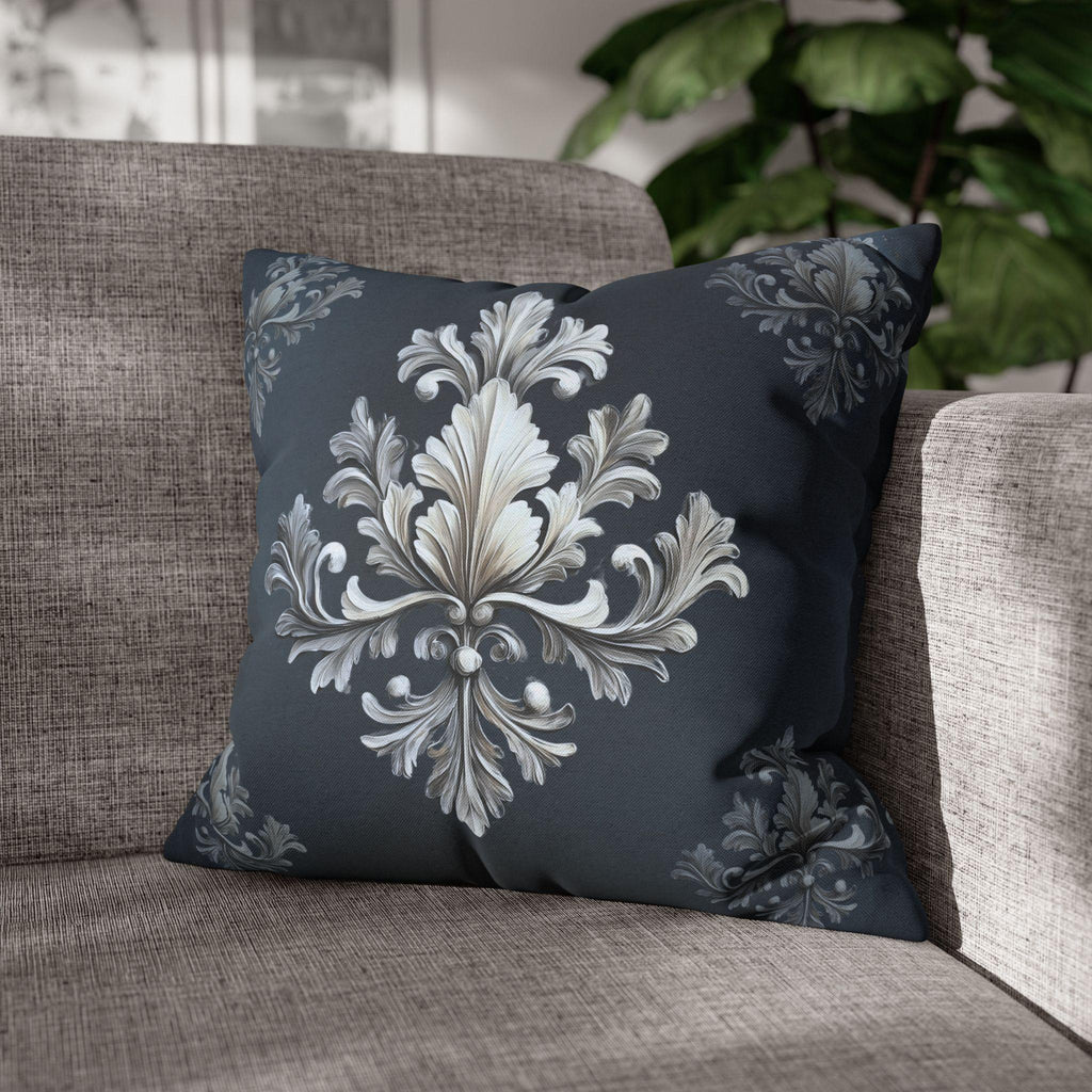 Luxurious Damask Inspired Navy & Silver Pillowcase, Elegant Deep Navy Blue Decor, Classic Home Accent