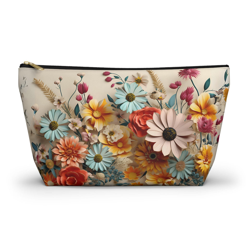 Vibrant Floral Accessory Pouch: Travel Cosmetics Bag, Zippered Makeup Case, Gift for Mom