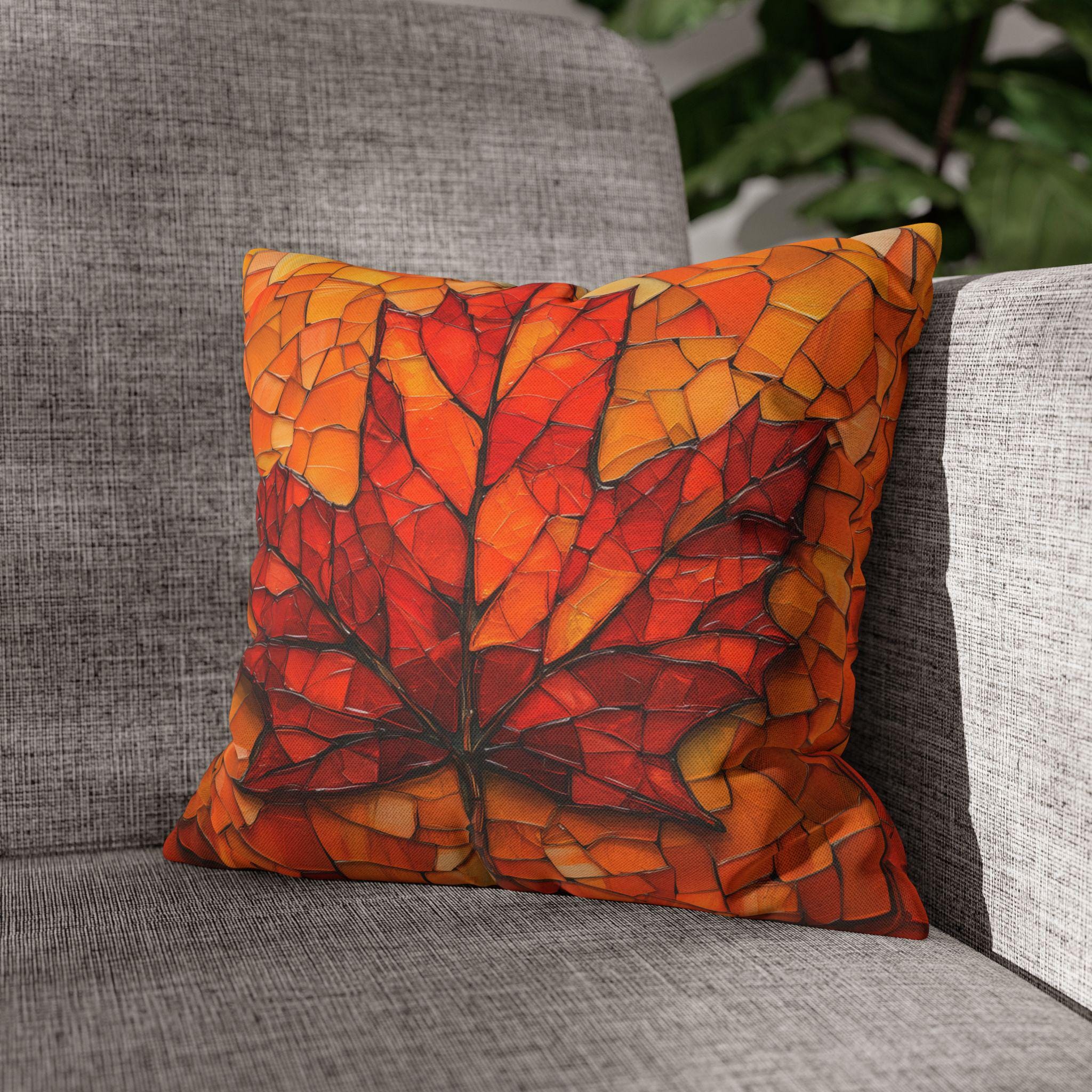 Stained Glass Autumn Maple Leaf Pillow Cover: Fall Decor, Thanksgiving Gift, Seasonal Accent