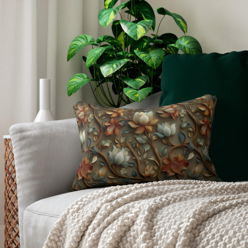 Vintage-Inspired Autumn Floral Lumbar Pillow: William Morris Style Tapestry Home Accent