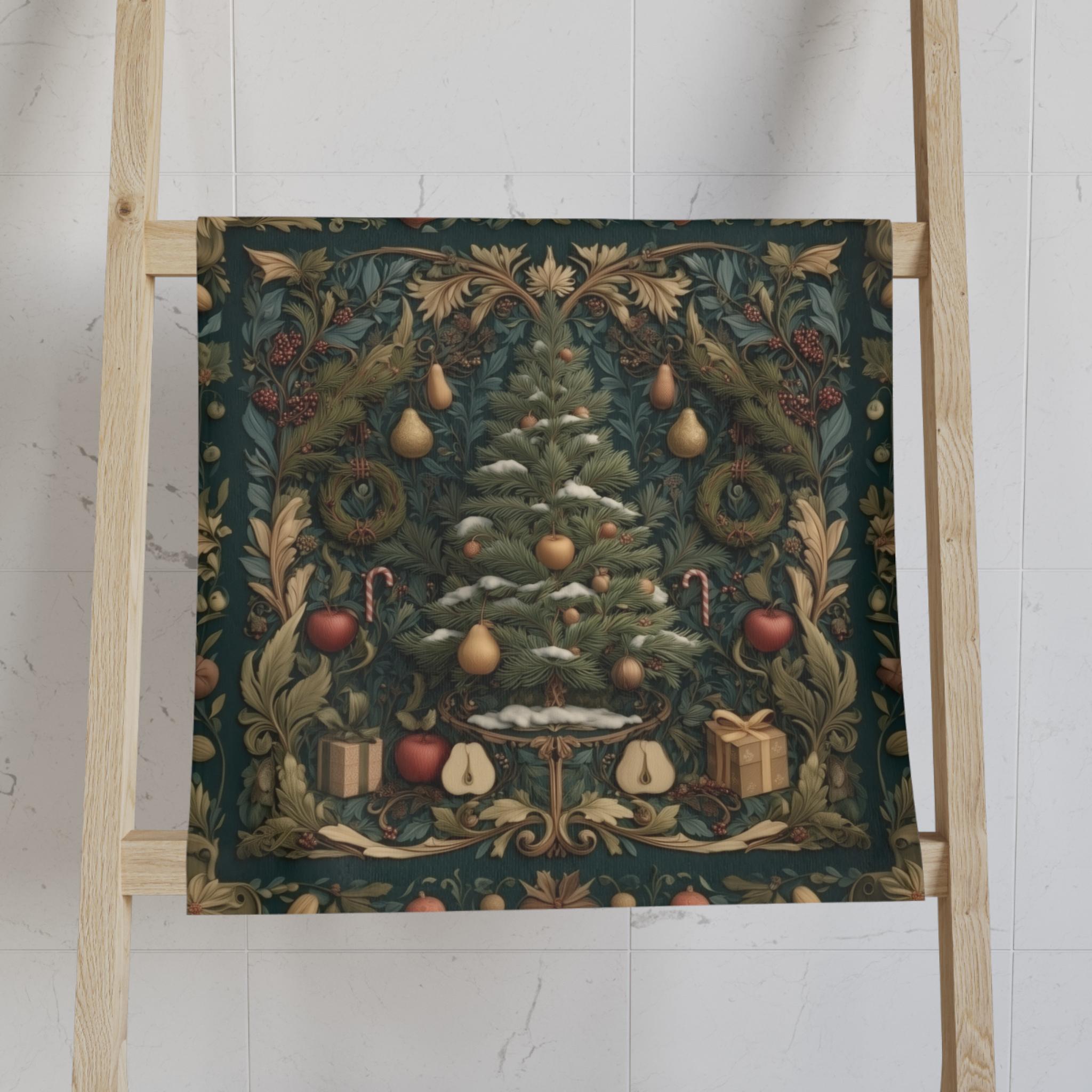 William Morris Christmas Tree Hand Towel: Vintage Style Holiday Tea Towel