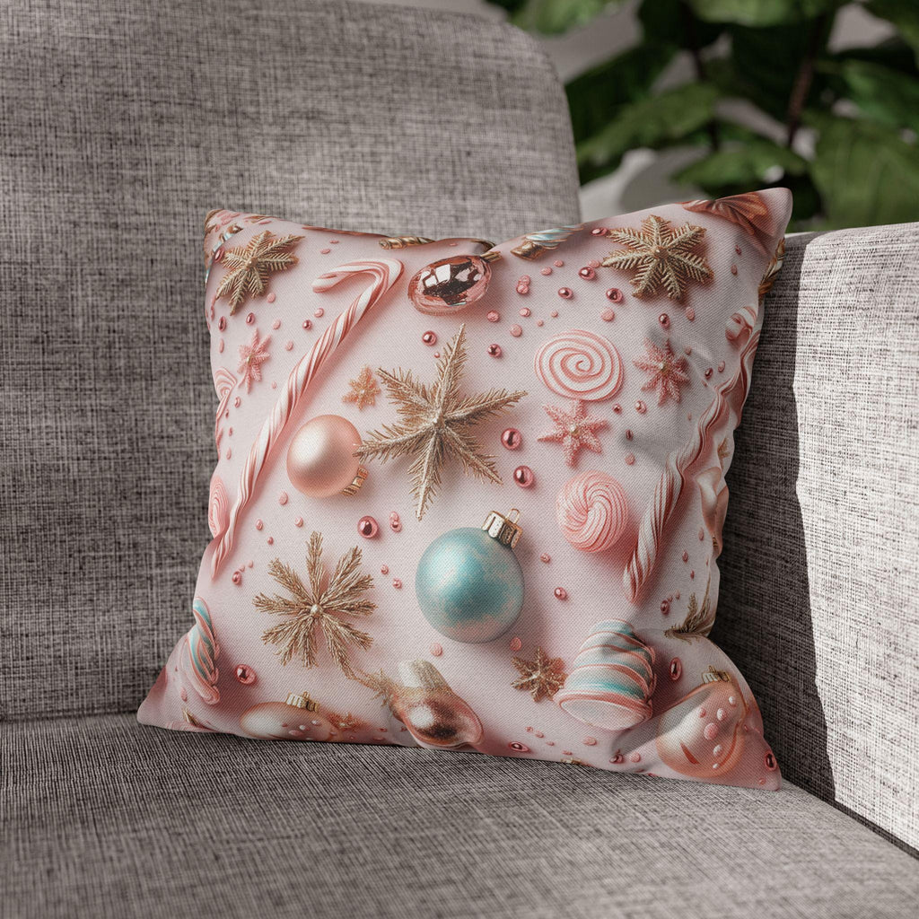 Candycore Throw Pillow Cover, Pastel Pink, Minty Blue Whimsical Christmas Holiday Decor