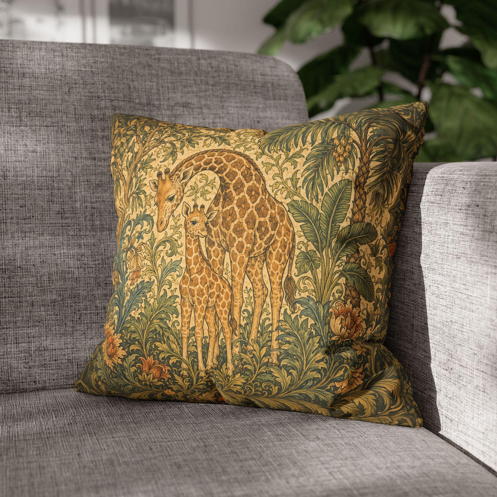 William Morris Style Throw Pillow Cover:  Giraffe Jungle Botanical Design