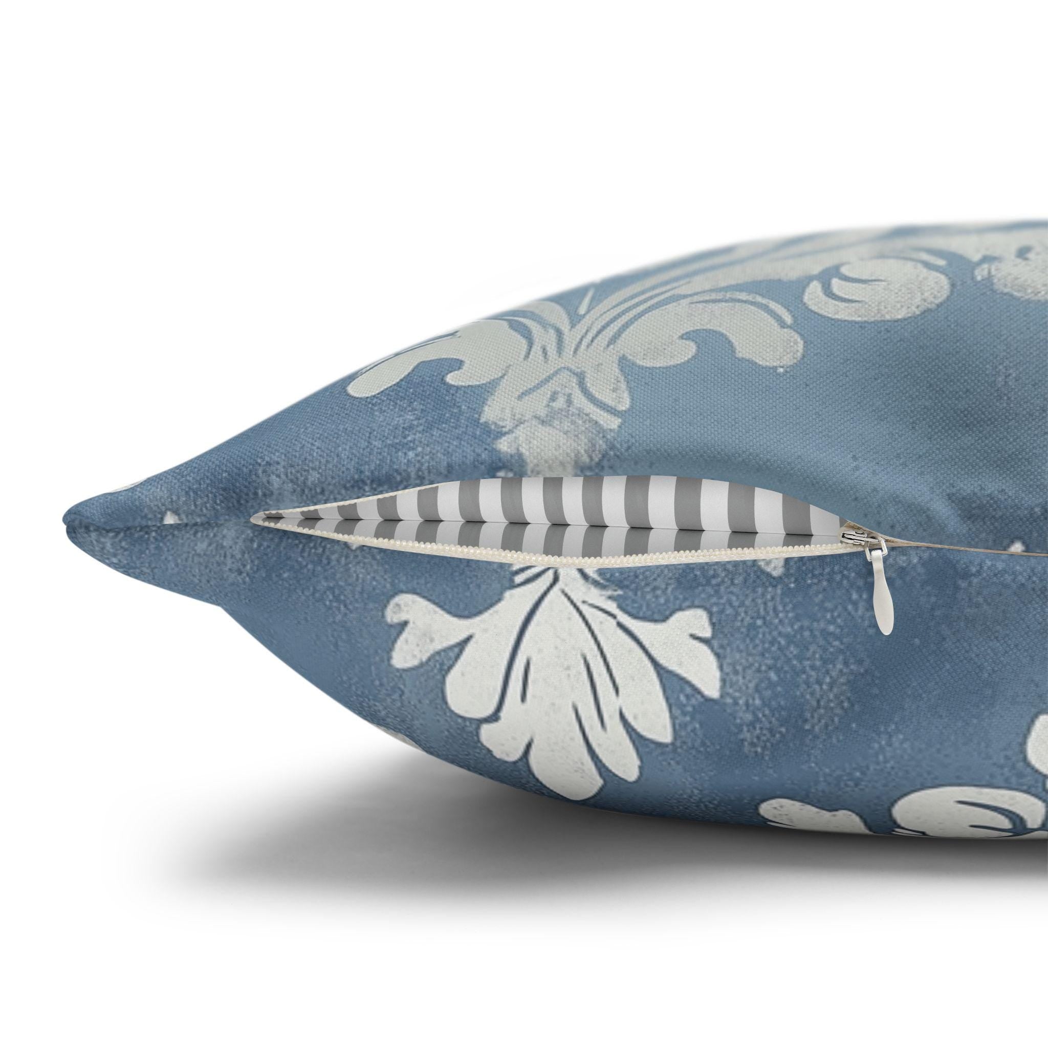 Blue Damask Pillow Cover: Silvery White Vintage Style French Country Decor