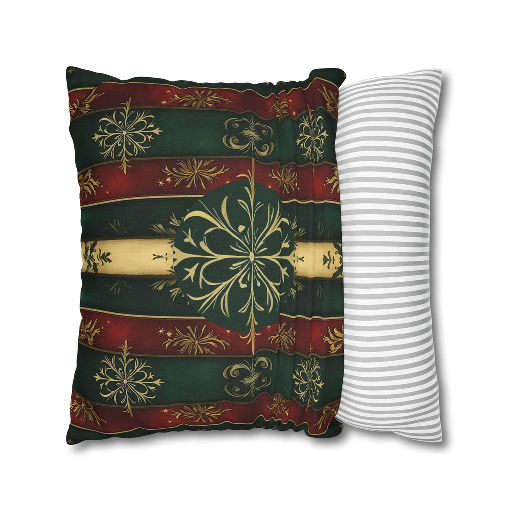 Snowflake Christmas Pillow Cover: Red Green Gold Elegant Home Accent