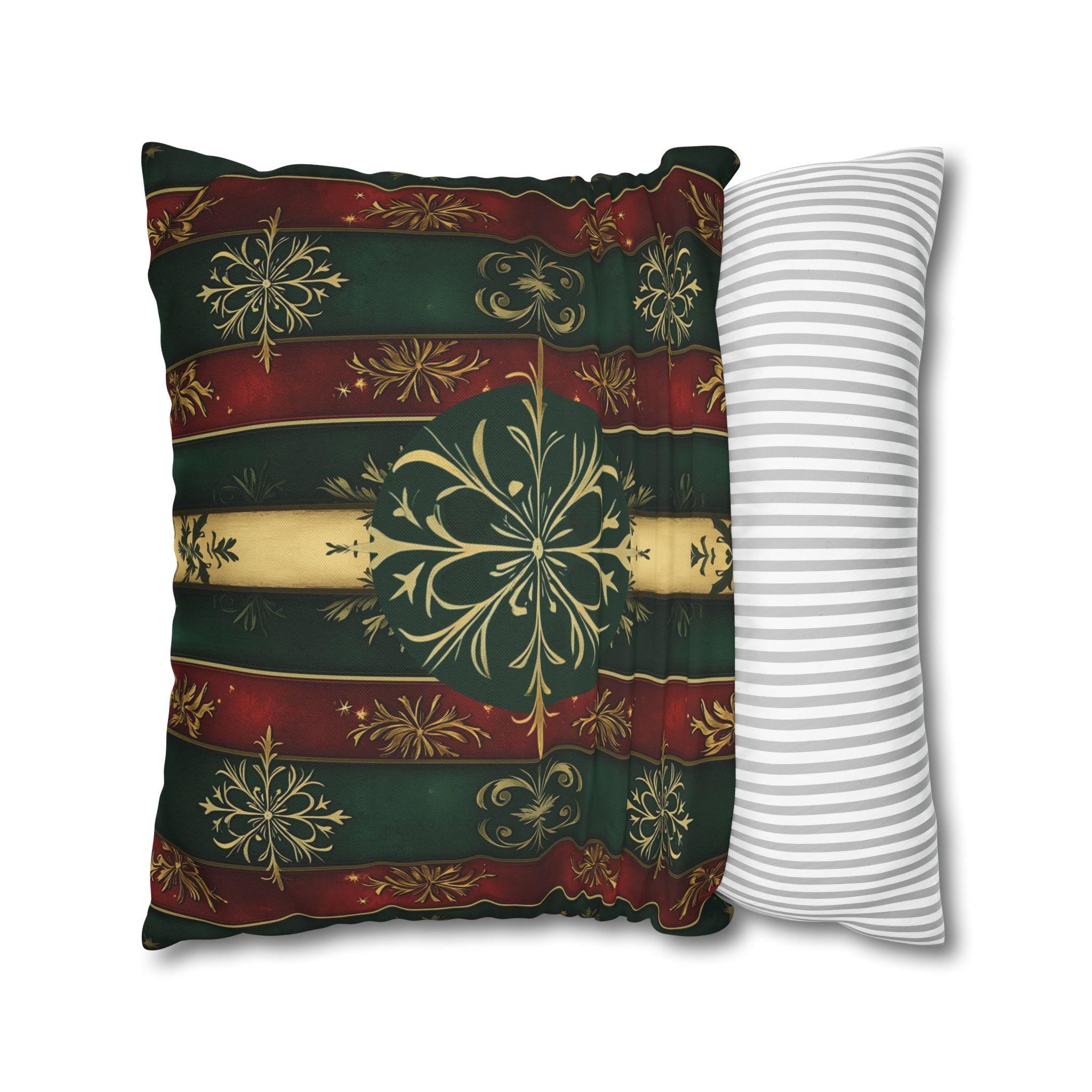 Snowflake Christmas Pillow Cover: Red Green Gold Elegant Home Accent