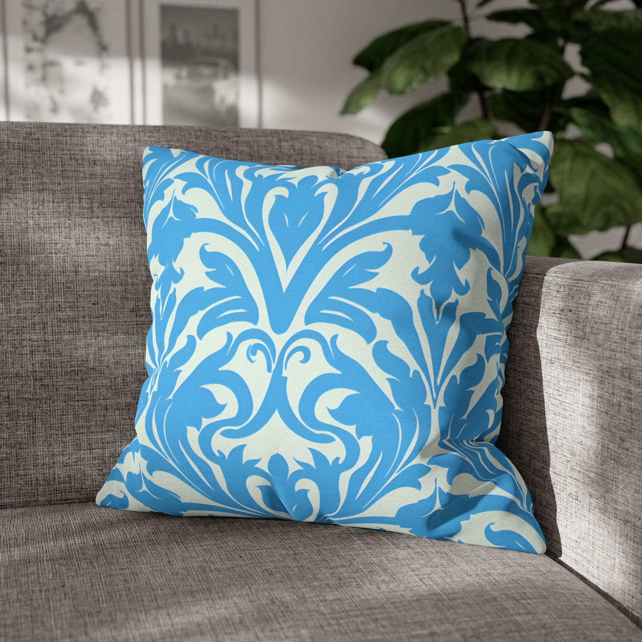 Art Nouveau Pillow Cover: Aqua Blue Floral Throw Pillow