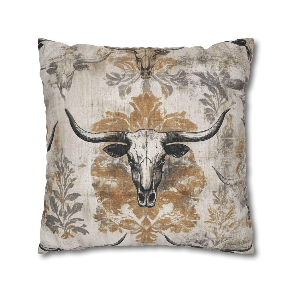 Rustic Longhorn Skull Pillow Cover: Western Ranch Decor for Southwest Cowboy Home Accent