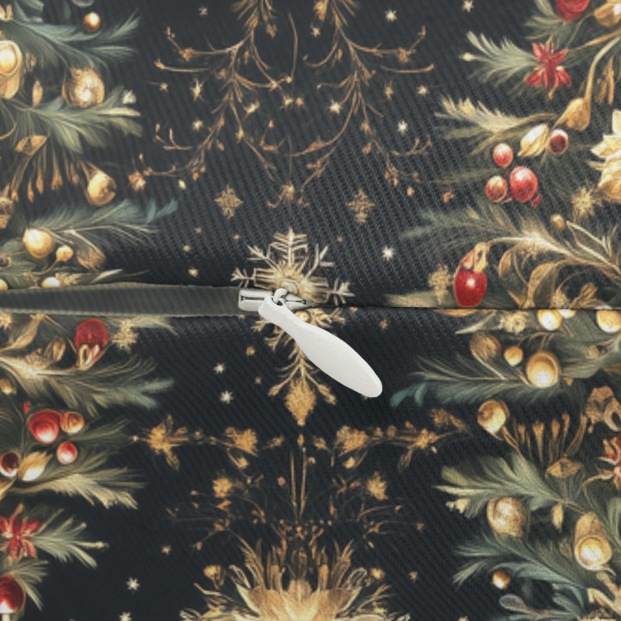 Christmas Tree Lumbar Pillow: Luxe Gold Red & Green on Deep Charcoal Holiday Decor