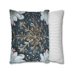 Gold White & Blue Snowflake Square Pillowcase, Elegant Festive Christmas Pillow Cover
