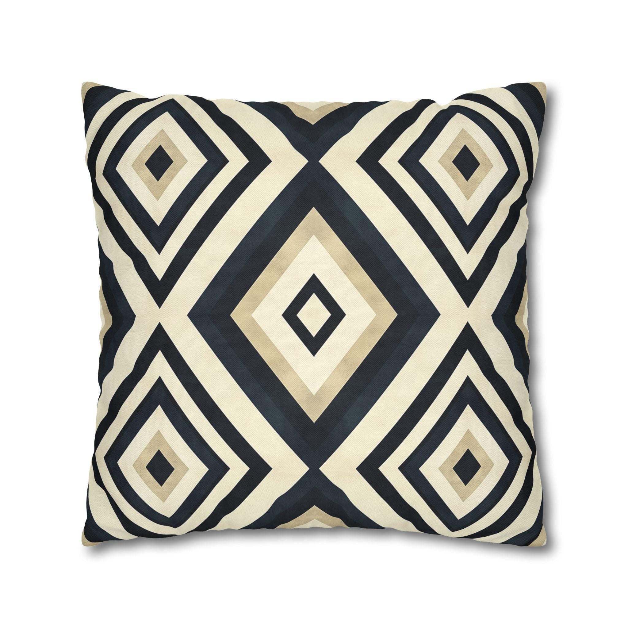 Diamond Geometric Pillow Cover: Navy, Cream & Beige - Modern Decor