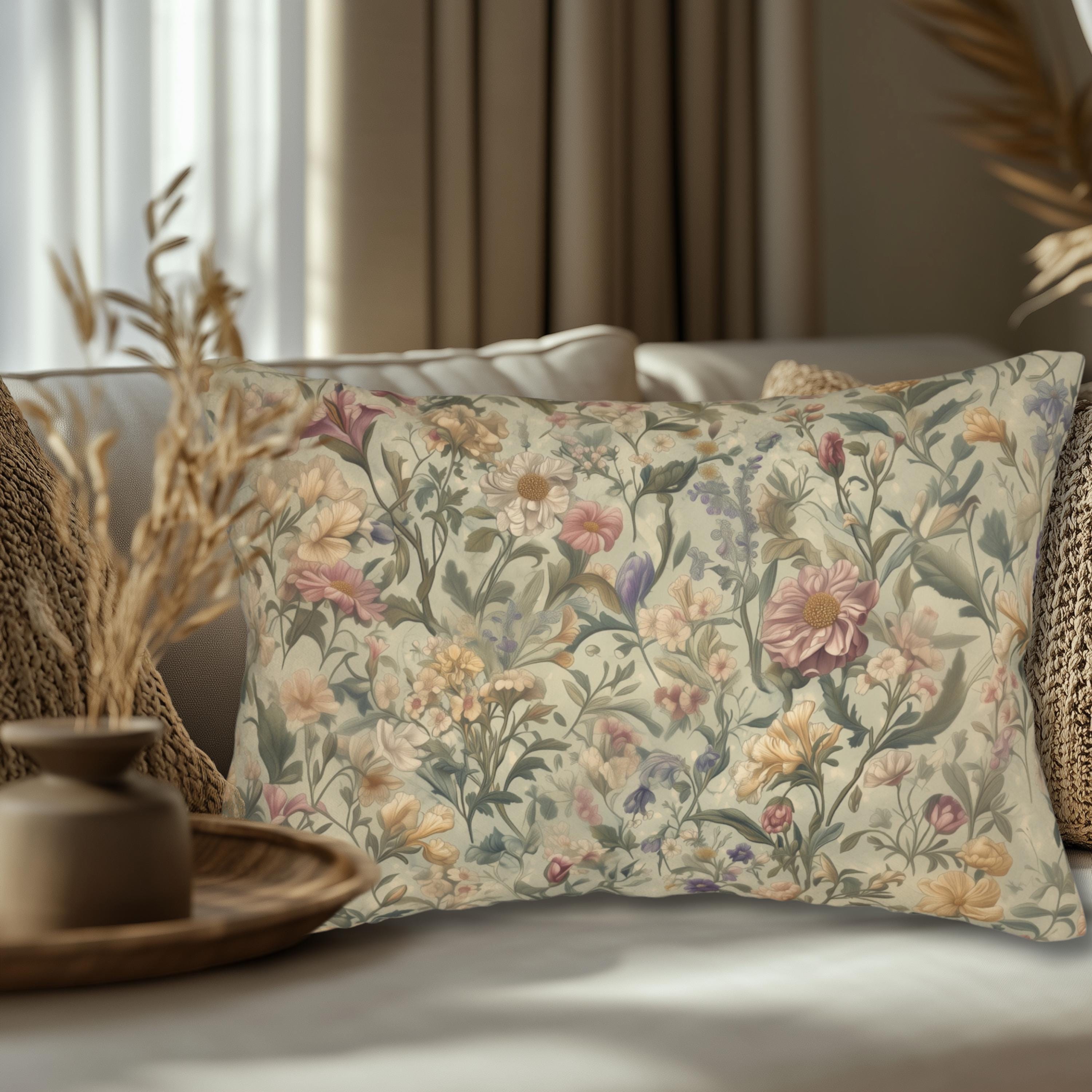 William Morris Inspired Botanical Tapestry Lumbar Pillow: Vintage Style Arts & Crafts Floral