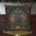 Storybook Village Christmas Pillow Cover: William Morris Style, Pine Green and Crimson Florals
