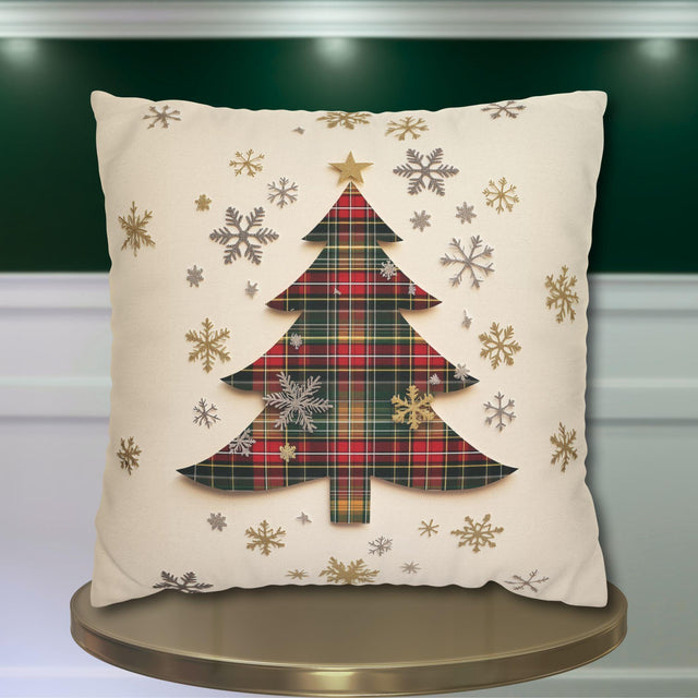 Tartan Christmas Tree Pillow Cover: Rustic Plaid Holiday Cushion Case