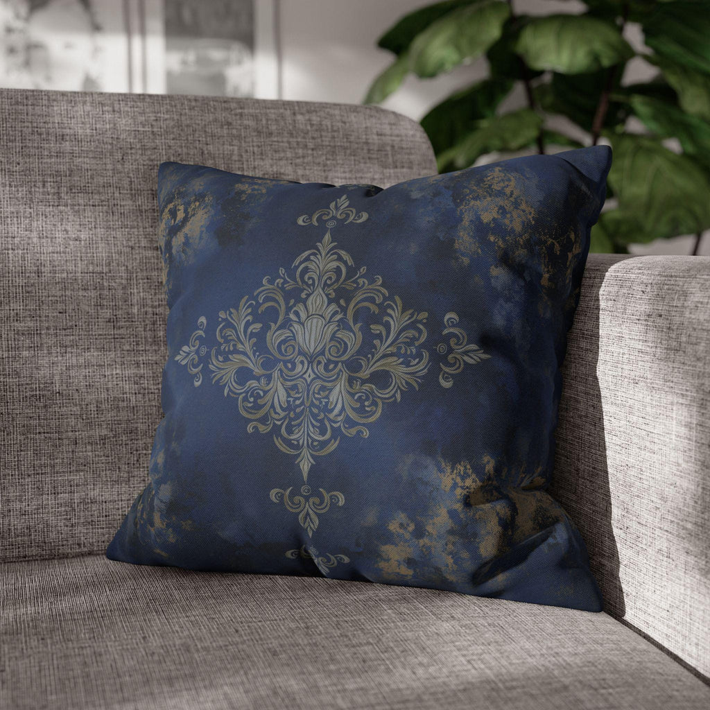 Navy Blue Damask Pillow Cover: Baroque Gold Accent Cushion