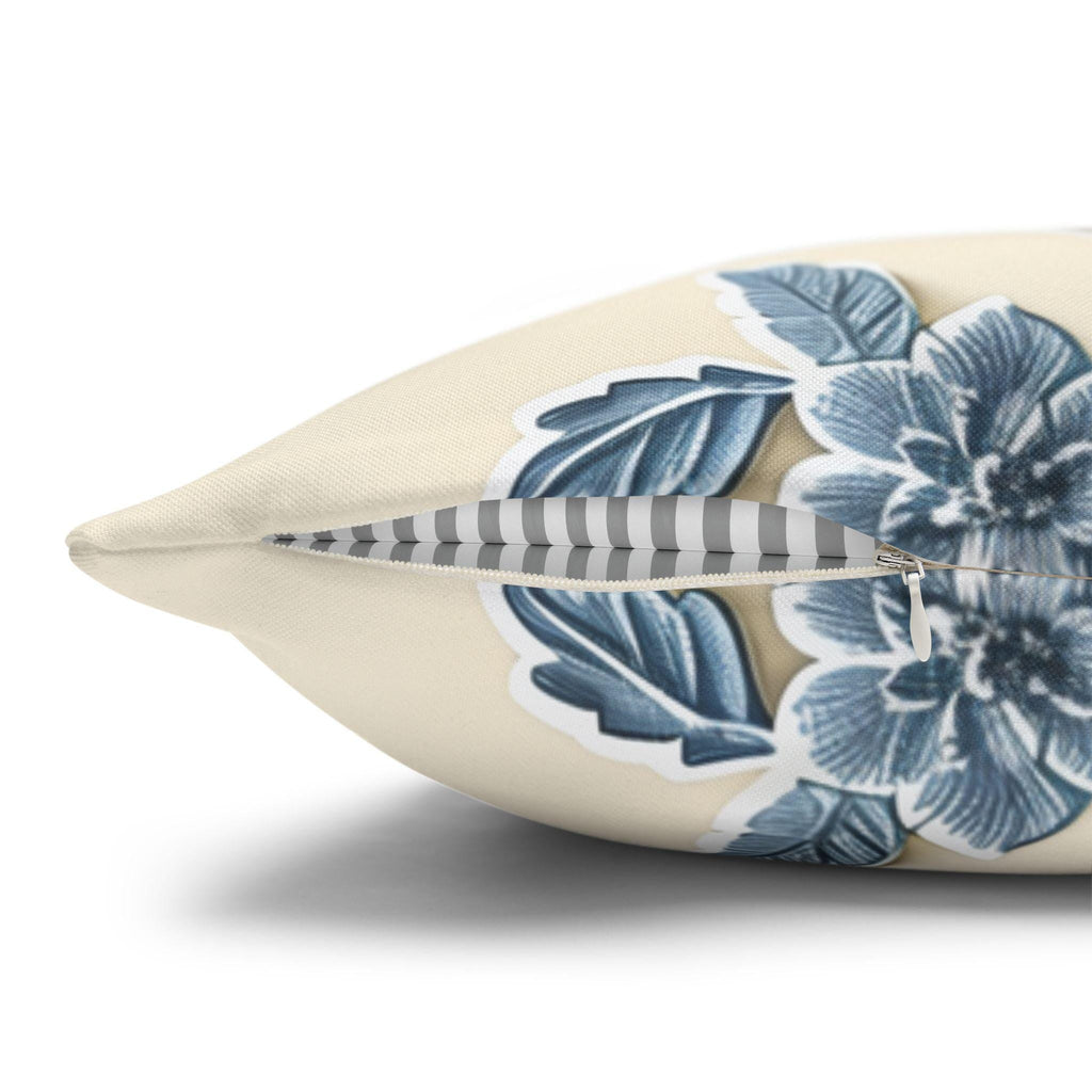 Chinoiserie Pillow Cover: Blue Peony Floral Design