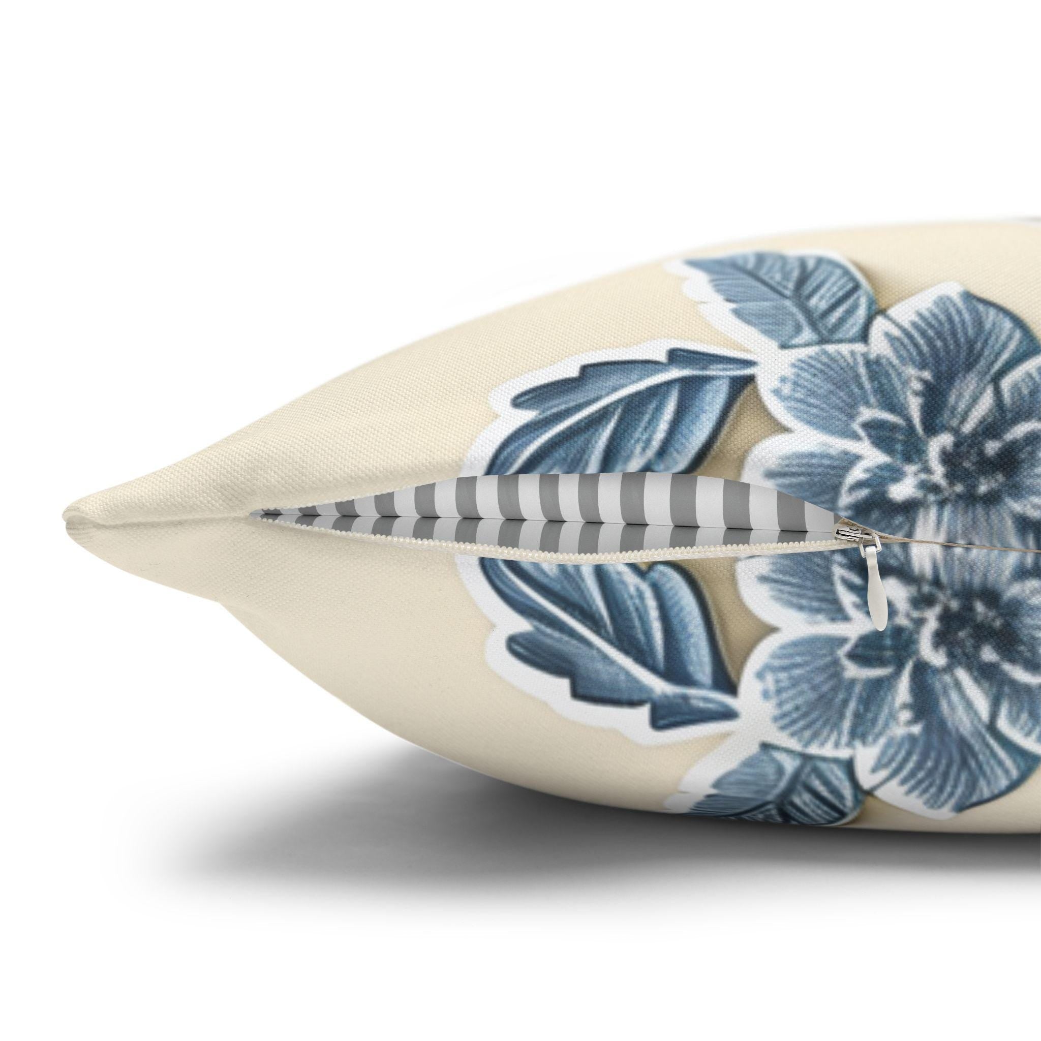 Chinoiserie Pillow Cover: Blue Peony Floral Design