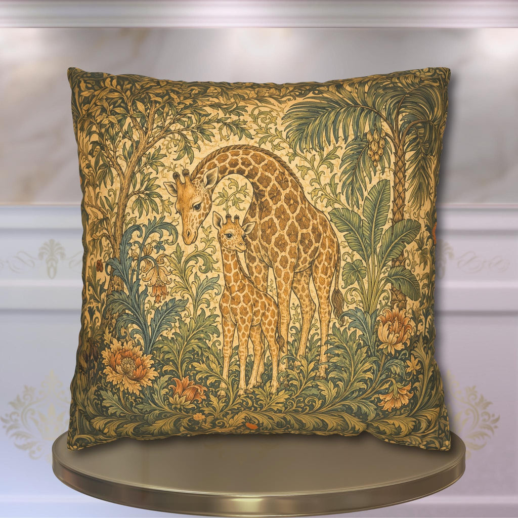 William Morris Style Throw Pillow Cover:  Giraffe Jungle Botanical Design