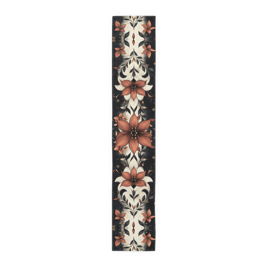 Fleur de Lis Poinsettia Table Runner: Festive Red & Navy Winter Decor