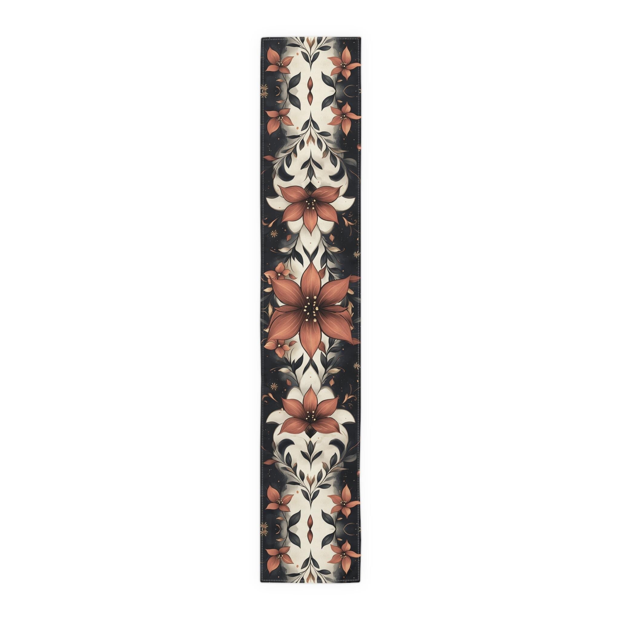 Fleur de Lis Poinsettia Table Runner: Festive Red & Navy Winter Decor