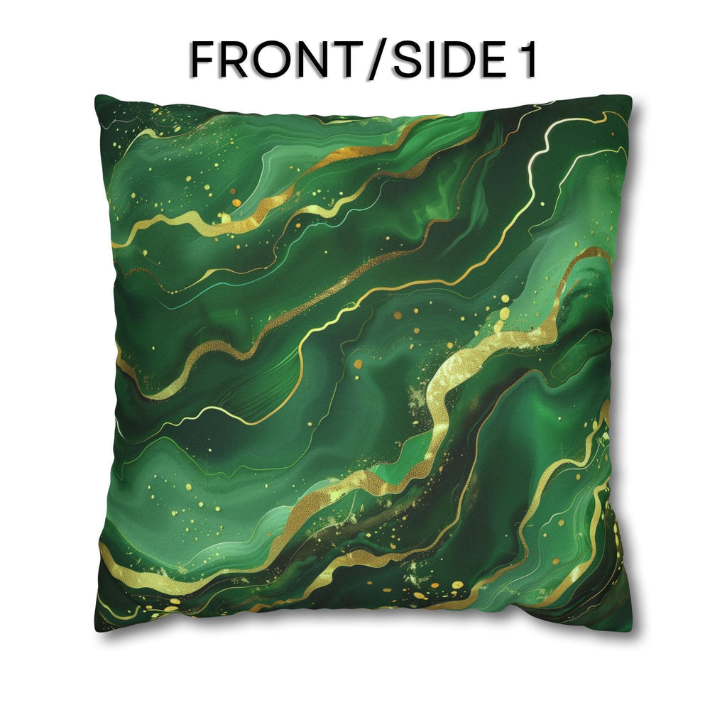 Green Waves Throw Pillow Cover: Emerald  and Deep Green with Gold Accents