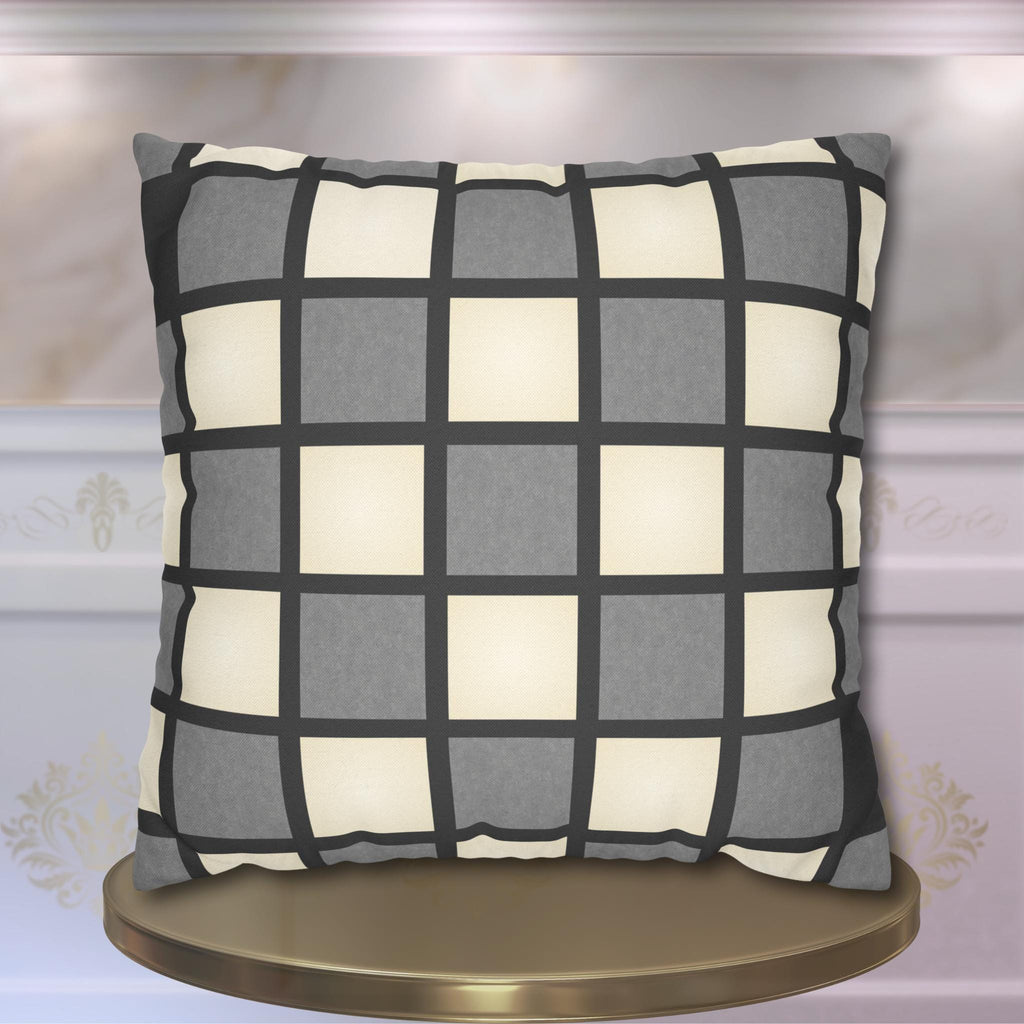 Gray Windowpane Plaid Pillow Cover: Neutral Checkered Contemporary Accent