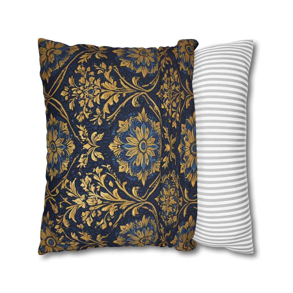Blue and Gold Damask Pillow Cover: Vintage Style Regal Cushion