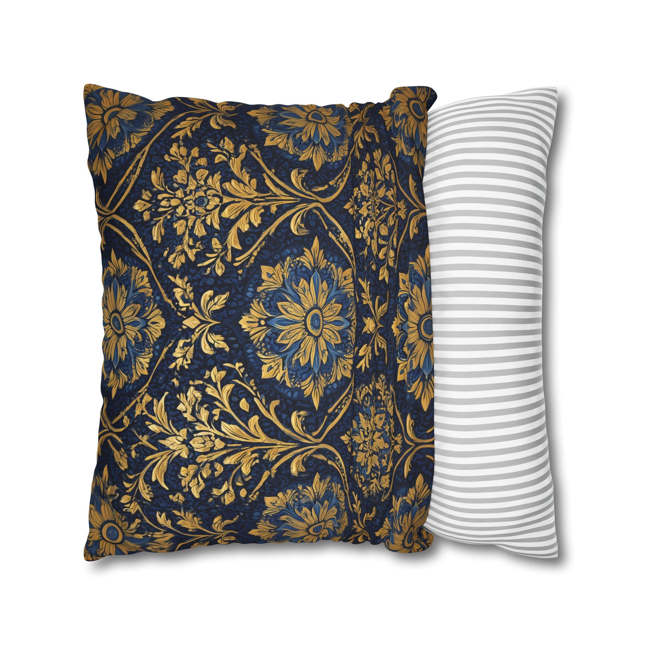 Blue and Gold Damask Pillow Cover: Vintage Style Regal Cushion