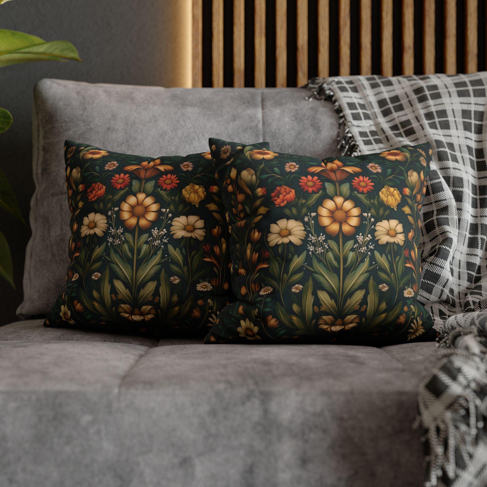 William Morris Throw Pillow Cover - Muted Coral and Leafy Green Florals