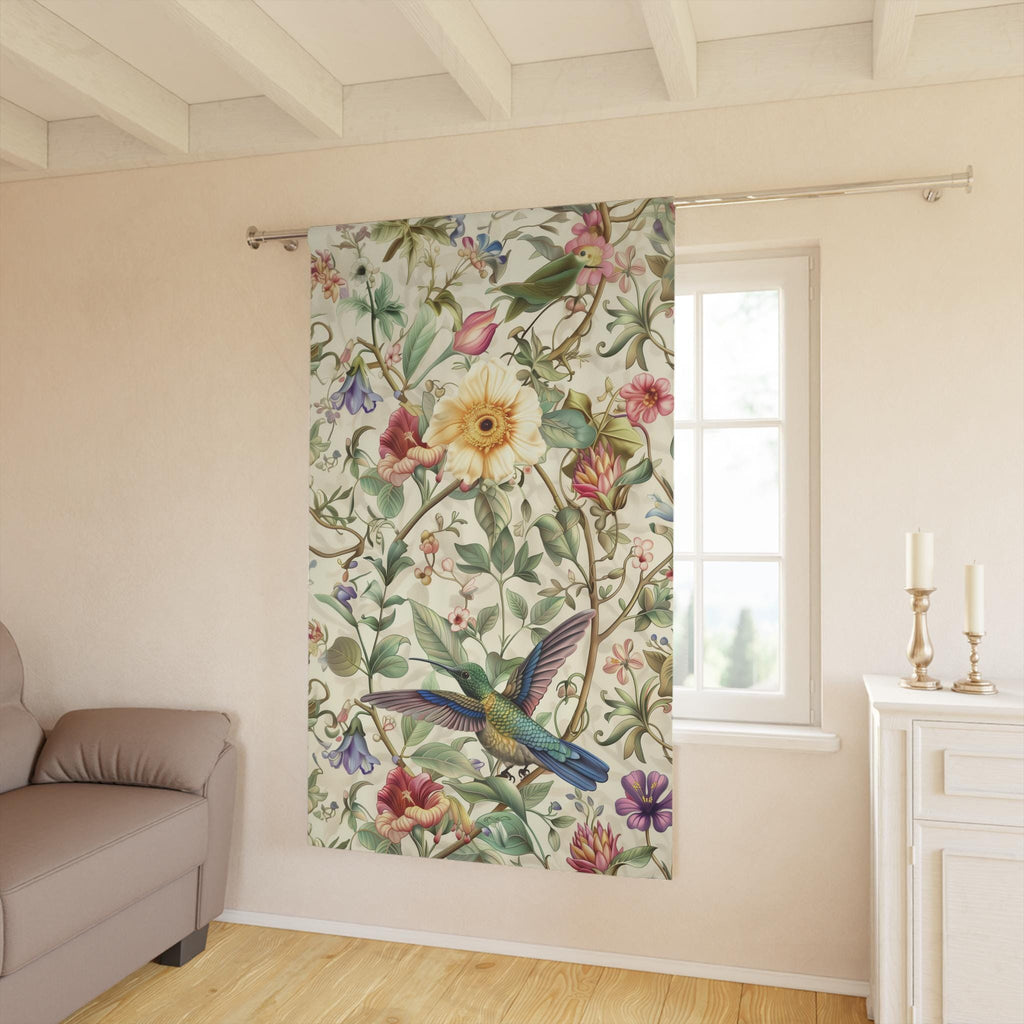 Elegant William Morris Hummingbird Floral Window Curtain Panel - Green, Blue, Gold, Pink, Purple