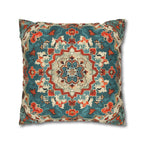 Traditional Turkish Kilim-Inspired Pillow Cover: Vibrant Teal Medallion Design Square Cushion