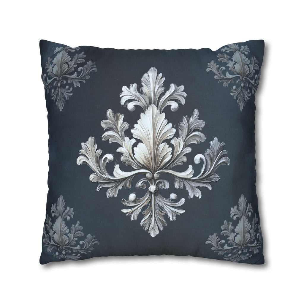 Luxurious Damask Inspired Navy & Silver Pillowcase, Elegant Deep Navy Blue Decor, Classic Home Accent