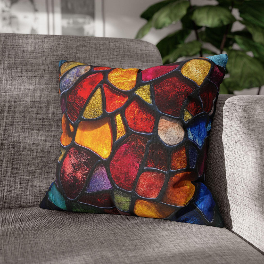Vibrant Mosaic Pillowcase: Stained Glass Inspired Jewel-Toned Design for Artistic Home Decor